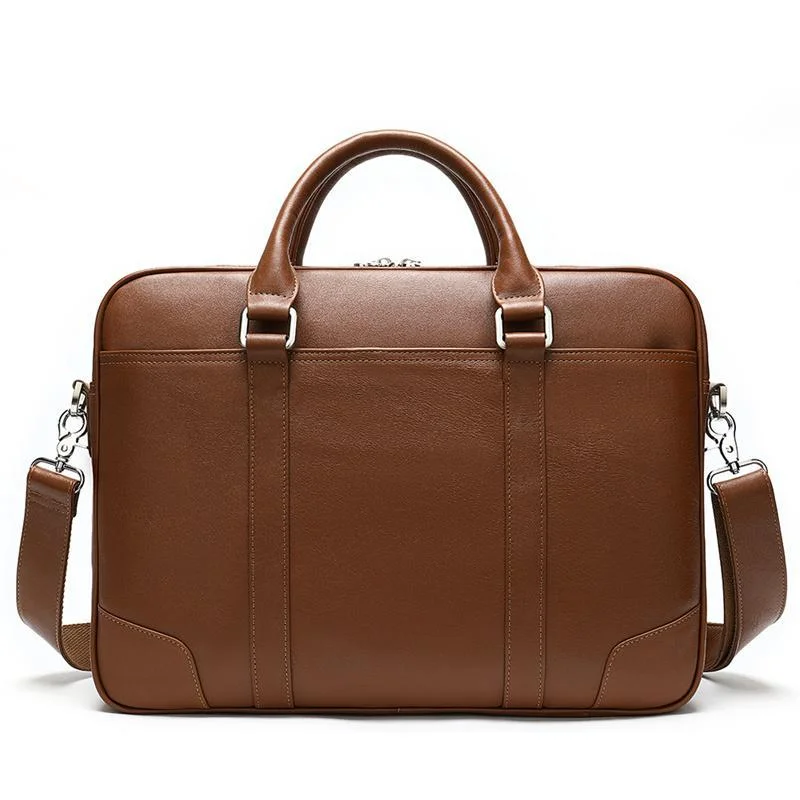 Leather Business Retro Large-Capacity Briefcase 14 Inch Computer Handbag