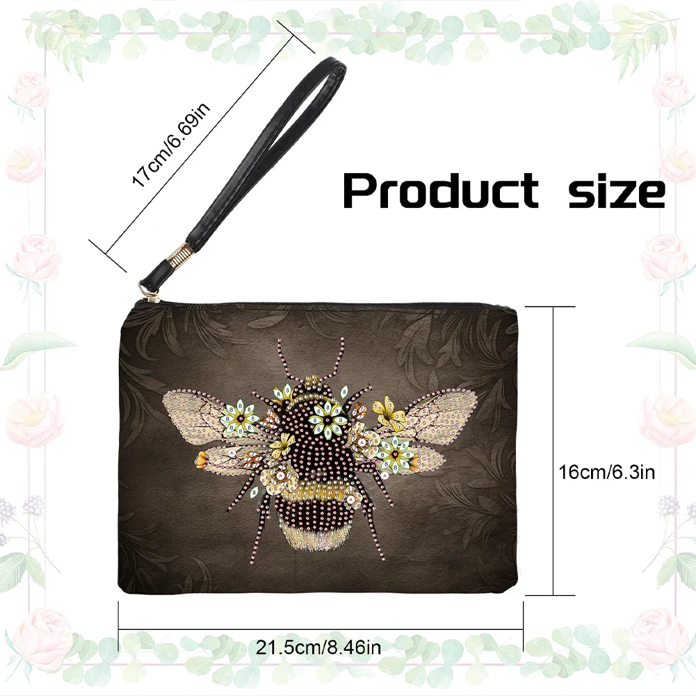 DIY Bee PU Partial Special Shaped Diamond Painting Wallet Makeup Bag