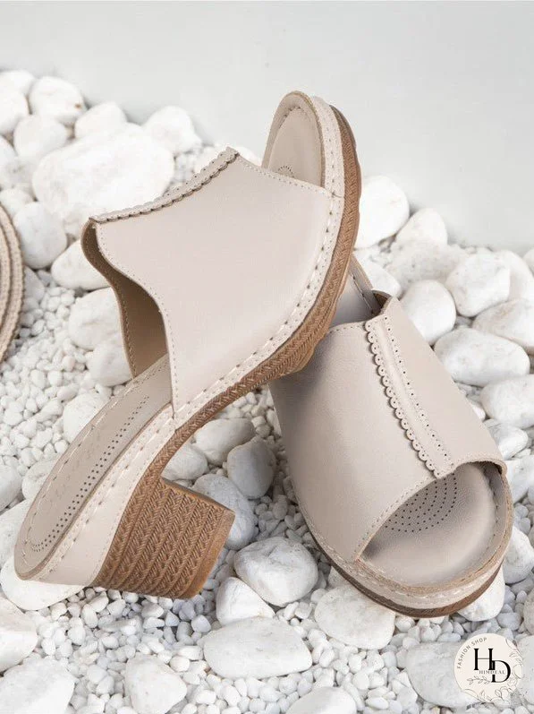 Casual Chunky Heel Stitched Comfort Sandals