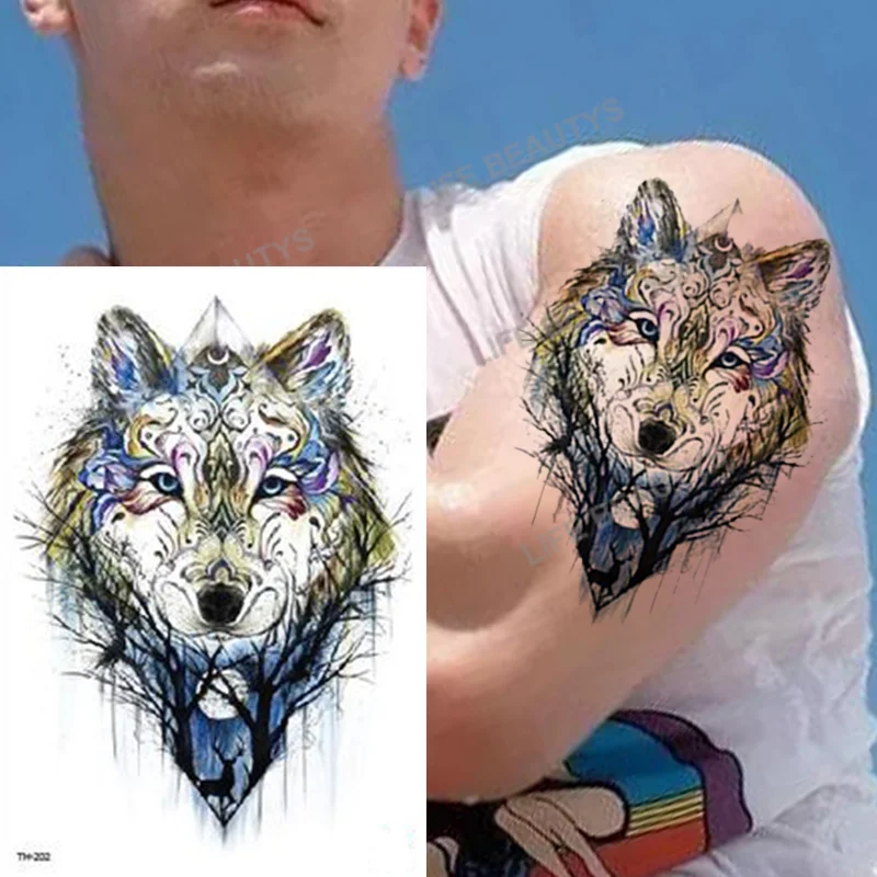 Sdrawing Waterproof Flower Animal Temporary Tattoo Sticker Wholesales Rose Flash Wolf Tiger Body Art Arm Sexy Men Women Sleeve