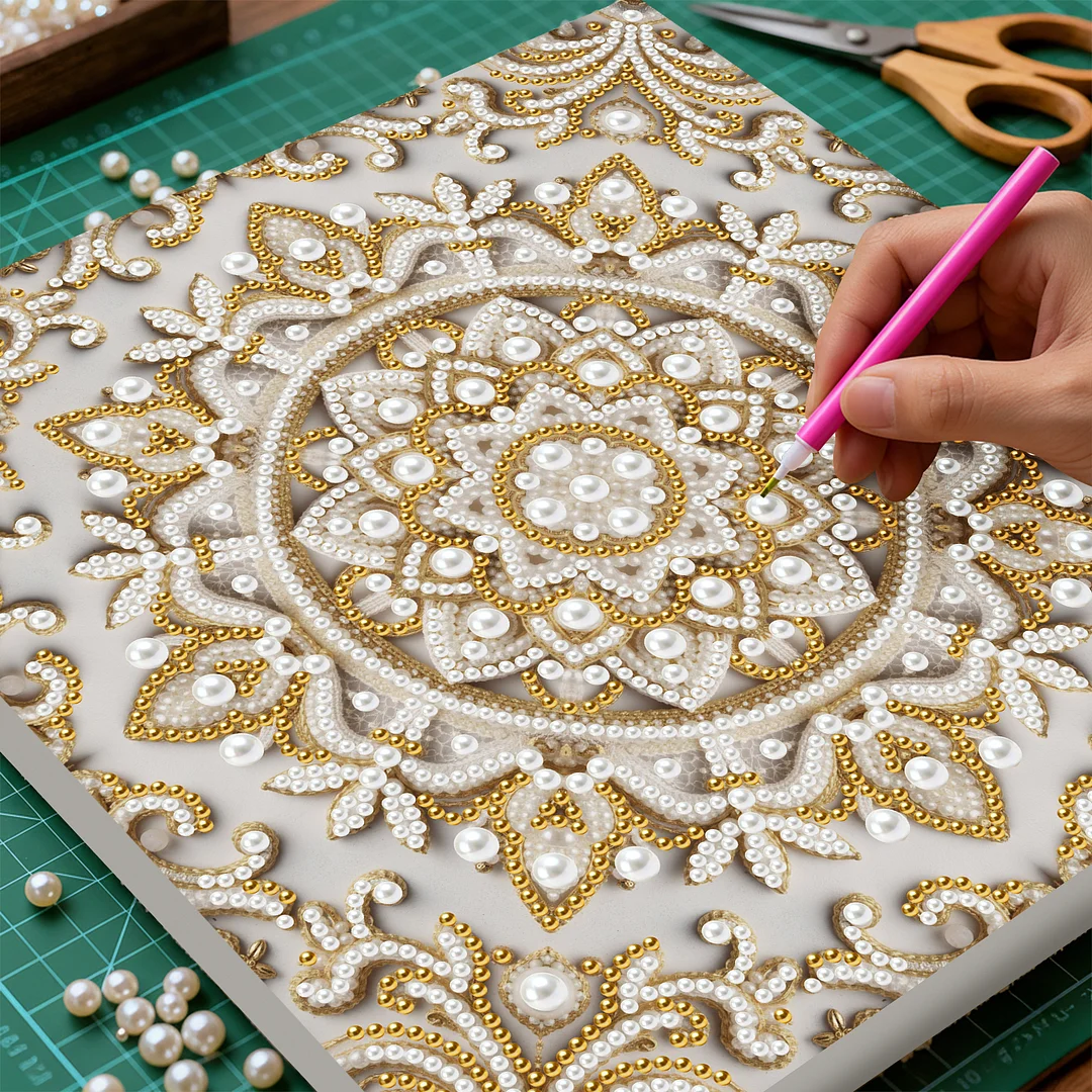 Round Mandala DIY Pearl Diamond Art Kit for Adults Home Decor 25x25cm With Frame