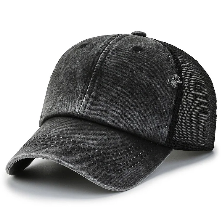 Brand Womens Ponytail Baseball Cap Summer Mesh Net Breathable Snapback Caps for Ladies Vinatge Washed Cotton Sun Shade Hats