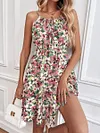 Women's Elegant Sleeveless Floral Printed Elastic Waist Strap Short Dress