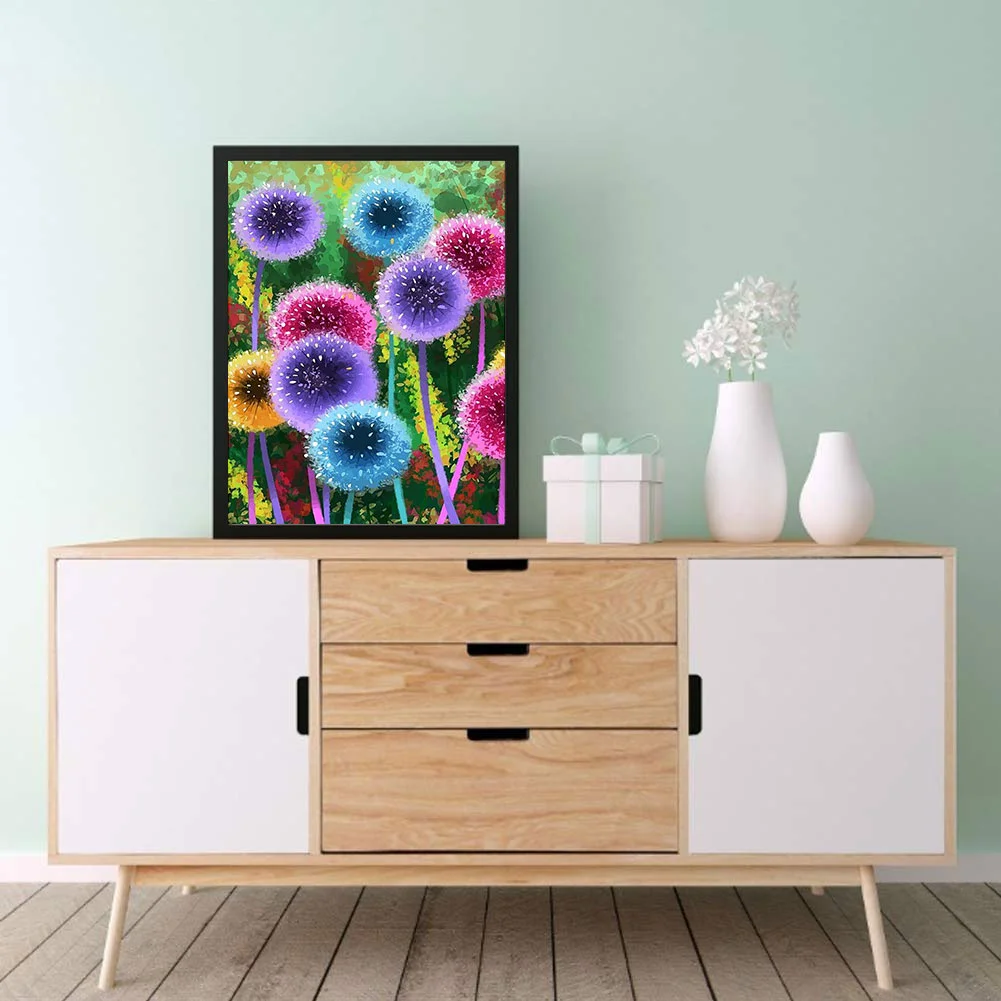 5D DIY Diamond Painting Kits Full Round Drill Color Dandelions Mosaic Craft