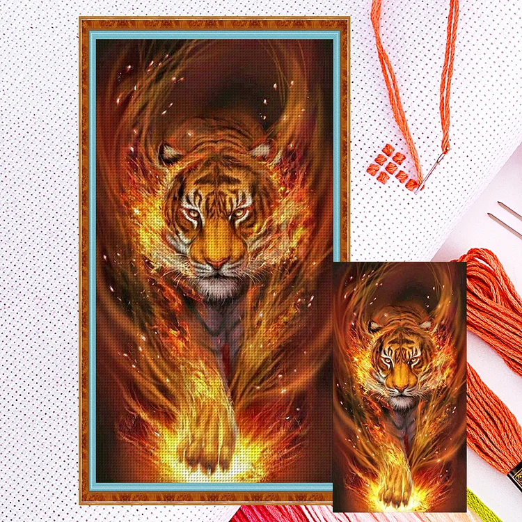 Fire Tiger (40*75cm) 11CT Counted Cross Stitch gbfke