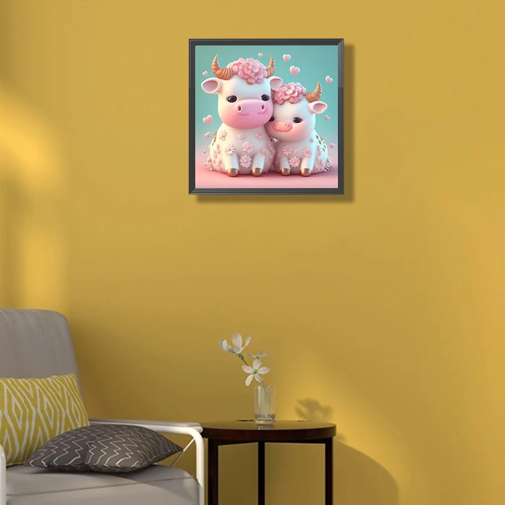Full Round Diamond Painting 30*30cm - Cartoon Cow