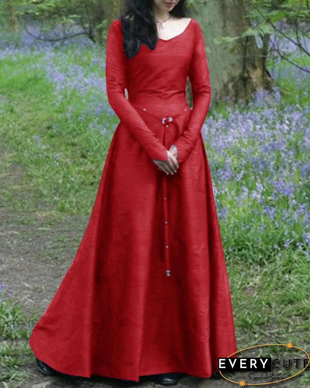 Classical Medieval Long Sleeve Round Neck Slim Ladies Dress