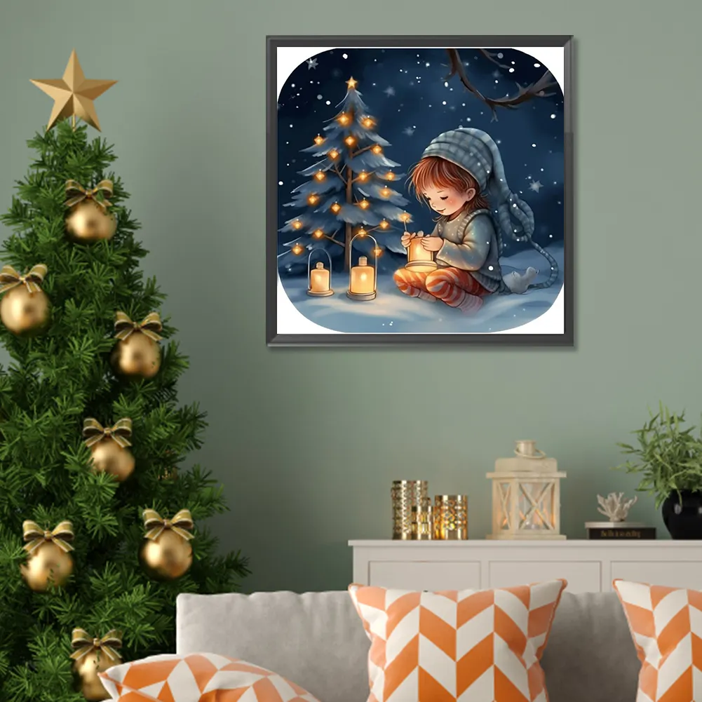 Full Round Diamond Painting 30*30cm - Snow Guard Night