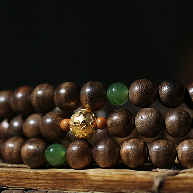 108 Mala Beads 999 Gold Agarwood Cyan Jade Six True Words Strength Bracelet