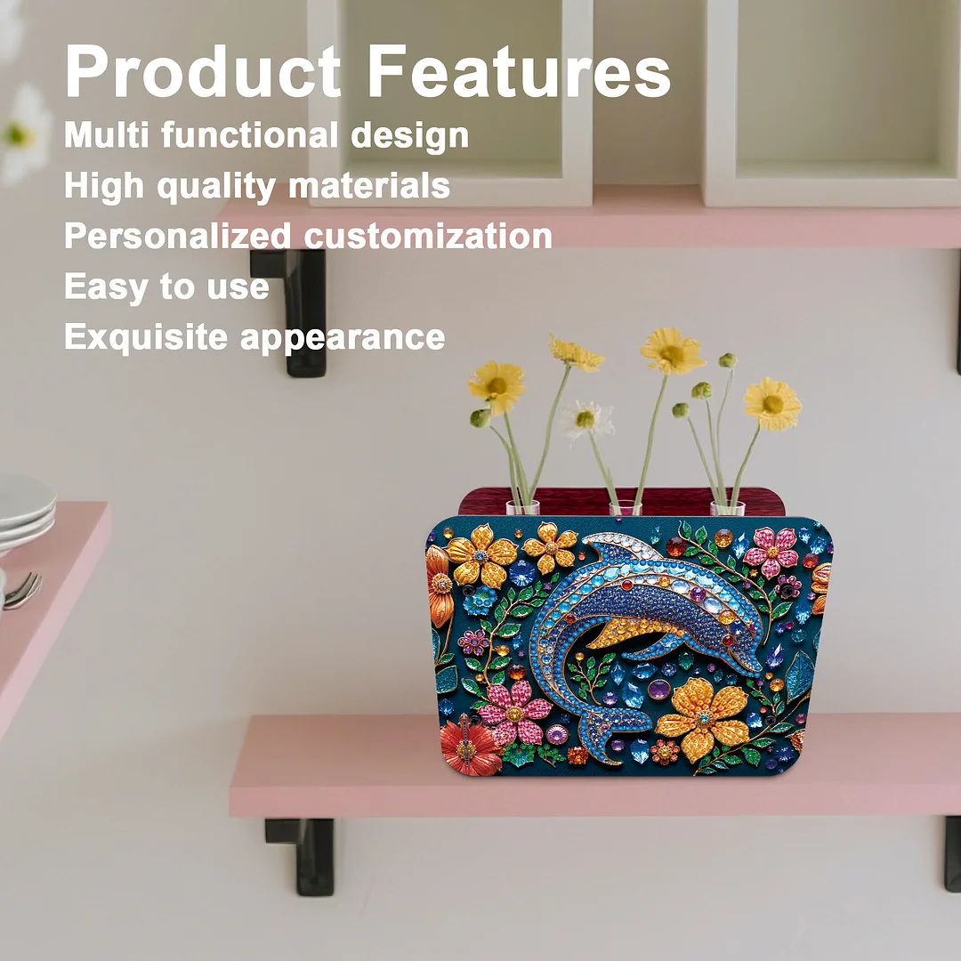 Dolphin DIY Flower Vase Wooden Double Sided Desktop Diamond Art Kit Home Decor
