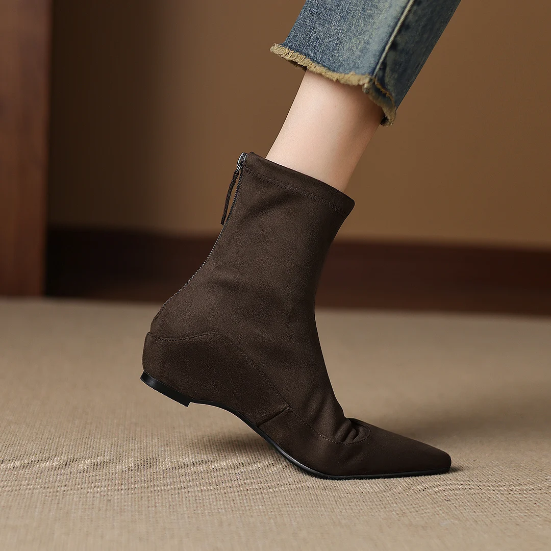 Breakj Breakj Velvet Zippered Elastic Boots Women's New Thin Boots In The Raised Short Boots