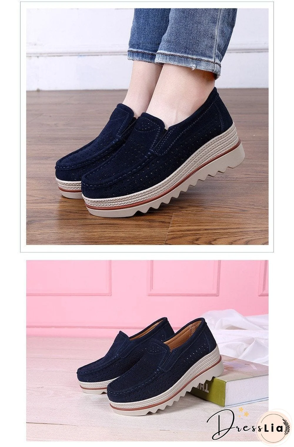 Women Shoes Platform Slip on Flats Loafers Moccasins Hollow Out Casual Shoes