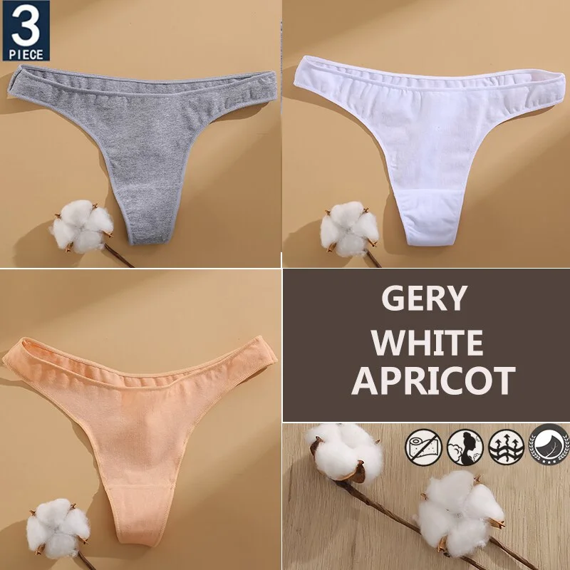 FINETOO 3PCS/Set Cotton Lingerie Women's G-string Underwear 7 Solid Colors Ladies Panties Female Low-Rise Woman's Thong Briefs