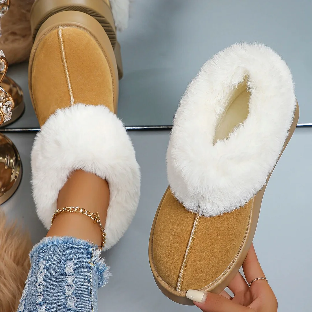 Zhungei Winter Fluffy Fur Warm Snow Boots Women Thick Bottom Non Slip Cotton Padded Shoes Woman Plush Chunky Platform Ankle Botas
