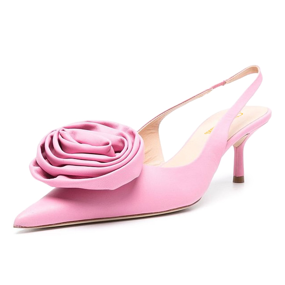 Cute Pink Closed Toe Slingback Kitten Heels Pumps with Flower Nicepairs