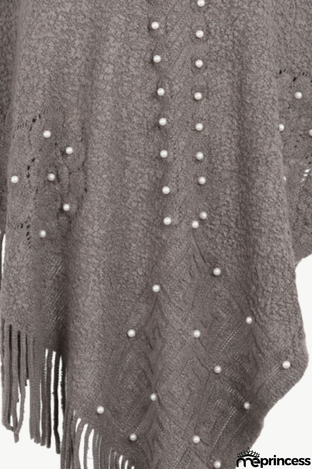 Pearl Trim Fringe Hem Poncho