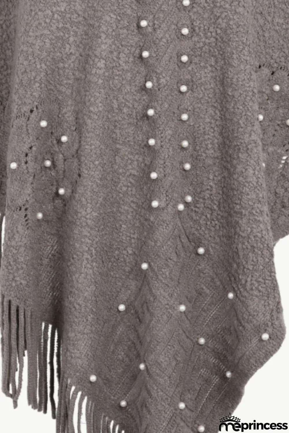 Pearl Trim Fringe Hem Poncho