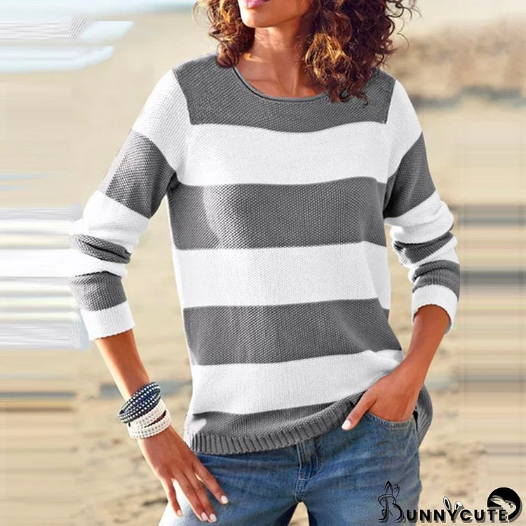 Classy Long Sleeve Color Block Sweater