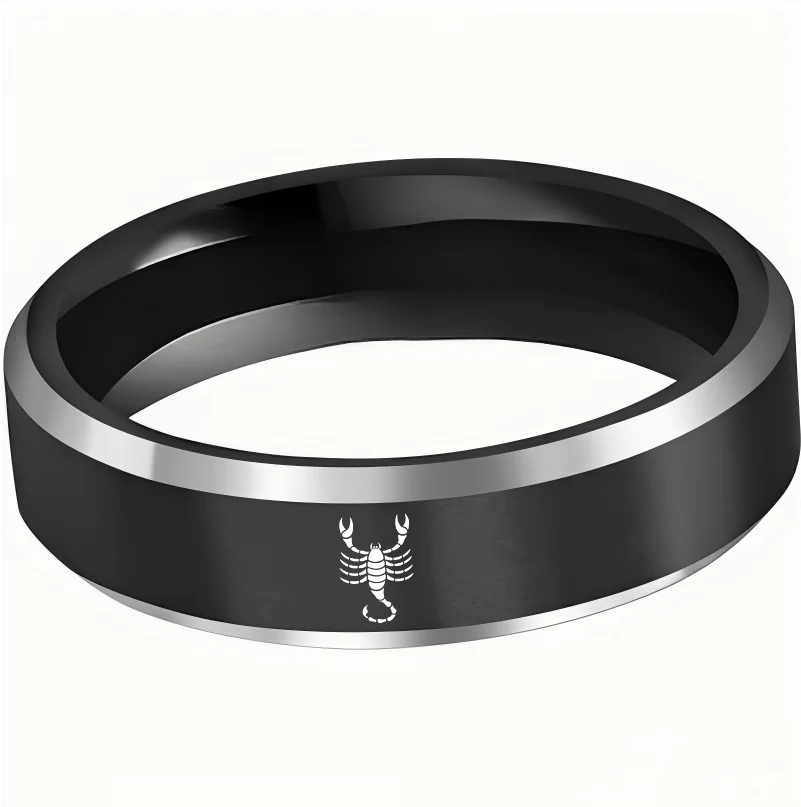Black Scorpio Tungsten Wedding Bands Beveled Edges Black Laser Etched Couple Tungsten Carbide Rings 4MM 6MM 8MM Width