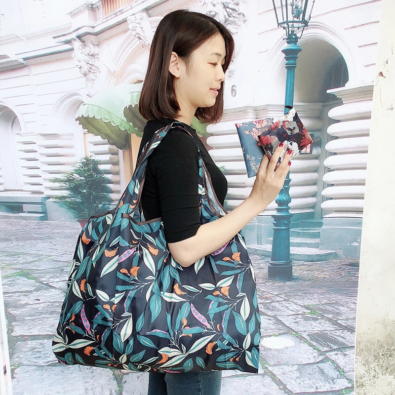 Spot Japanese Printed Environmental Bag Large 210T Supermarket Folding Shopping Bag Thickened Tote Bag Shopping Bag