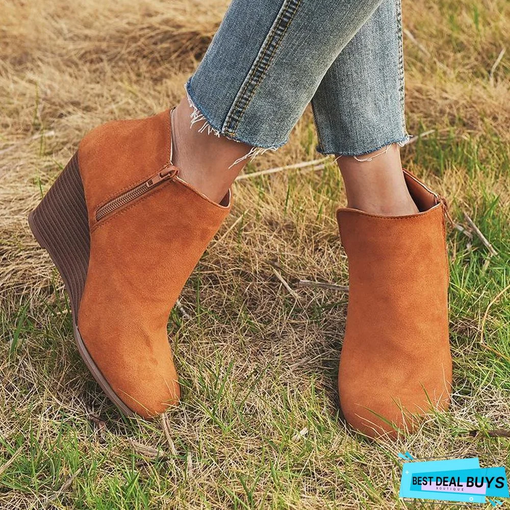 Wedge Fashion Side Zipper Ankle Boots