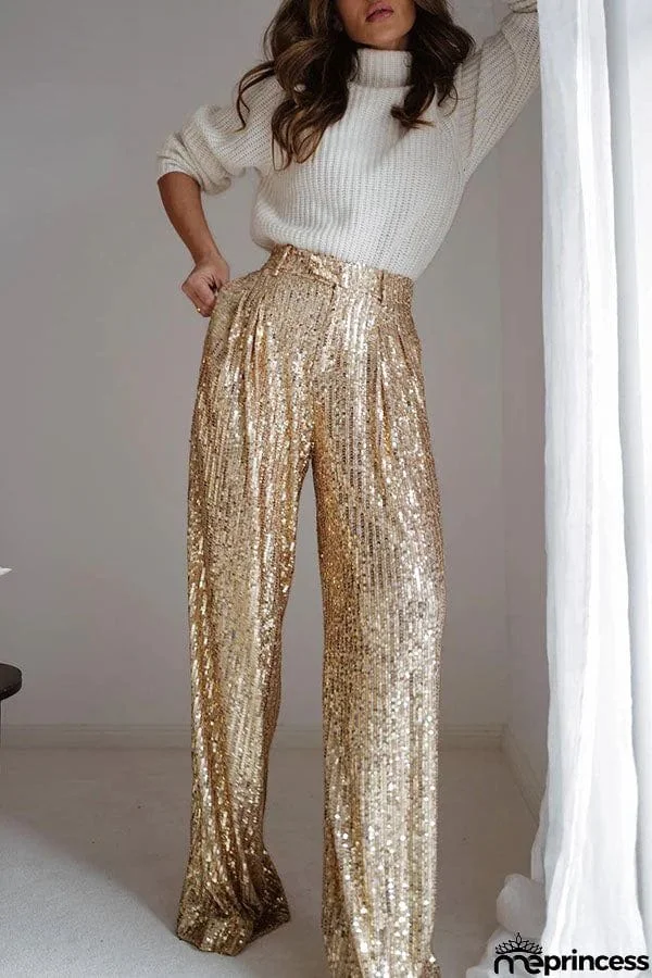 Got You Babe Sequin Pocketed Wide Leg Pants