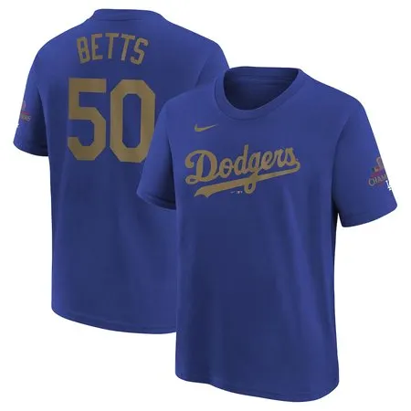 Youth Los Angeles Dodgers #50 Mookie Betts Royal 2025 Gold Collection Name & Number T-Shirt 4J3C