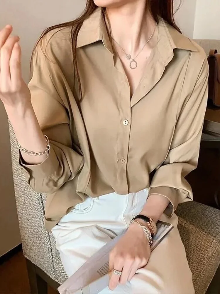 Sungtin New Fashion White Shirts Blouse Women Spring Long Sleeve Tops Casual Shirt Turn Down Collar Office Lady 4 Color
