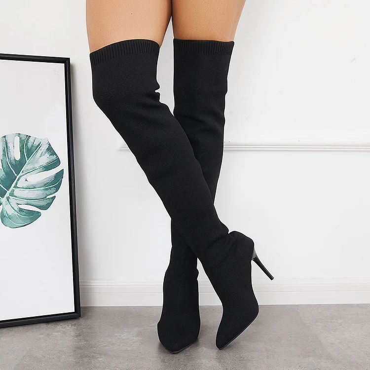 Stretch Pointy Stilettos Thigh High Boots Over The Knee Sock Boots