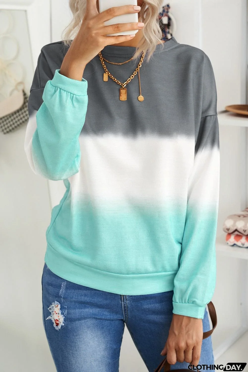Multicolour Color Block Tie Dye Pullover Sweatshirt