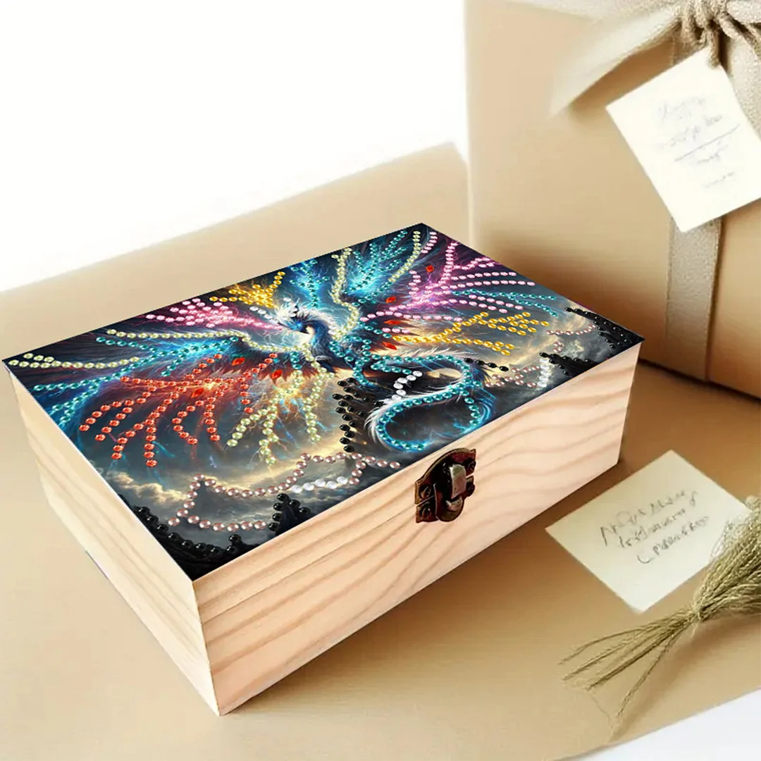 5D DIY Diamond Painting Handmade Wood Storage Box for Home Decor (Dinosaur)