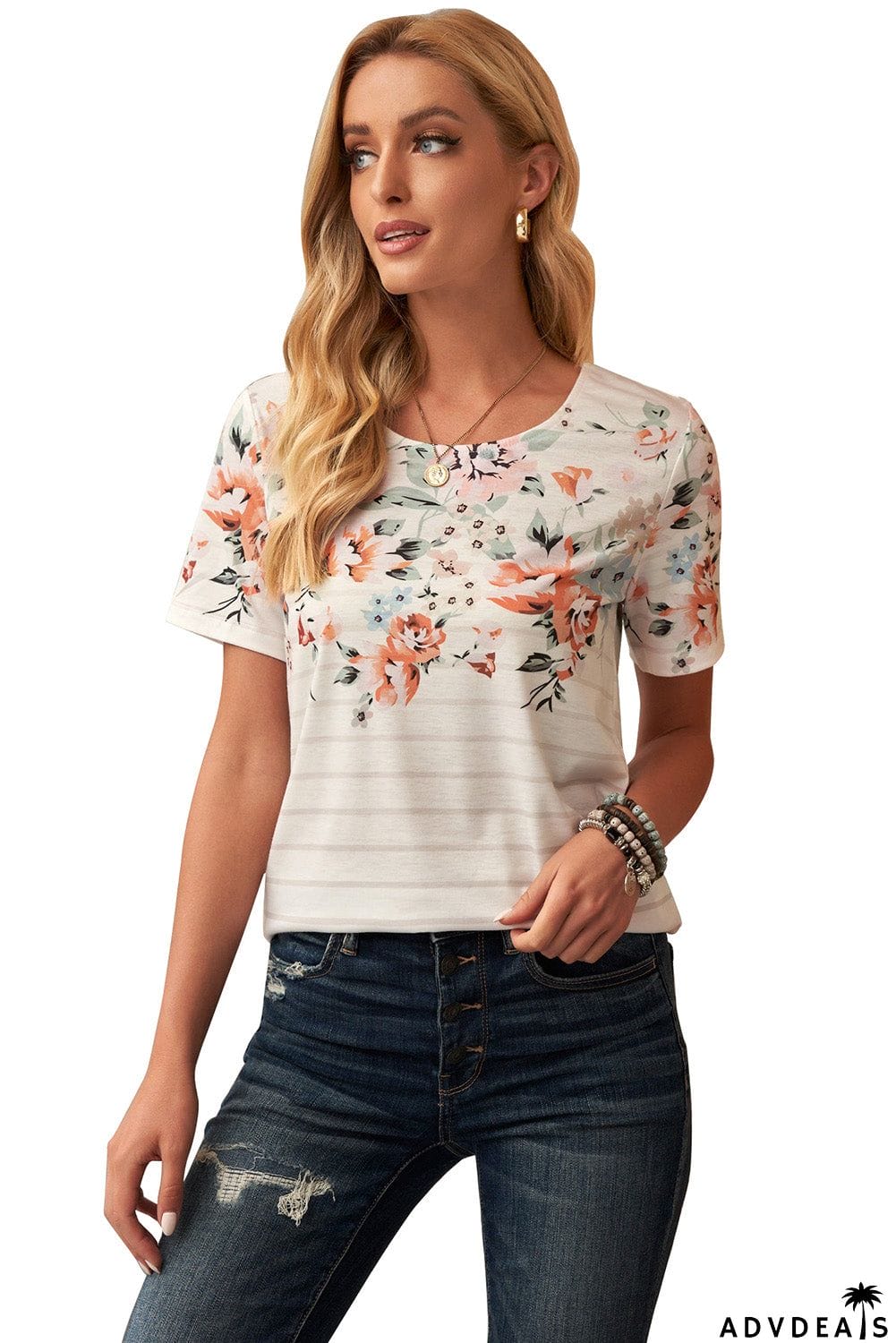 Spring Vibe Floral & Stripe Tee