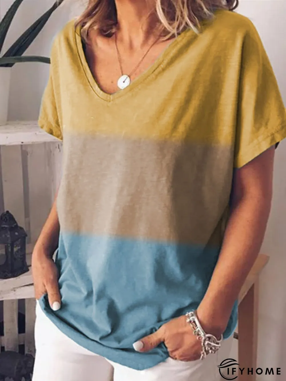 Tie Dye V-Neck Short Women Tunic T-Shirt | IFYHOME