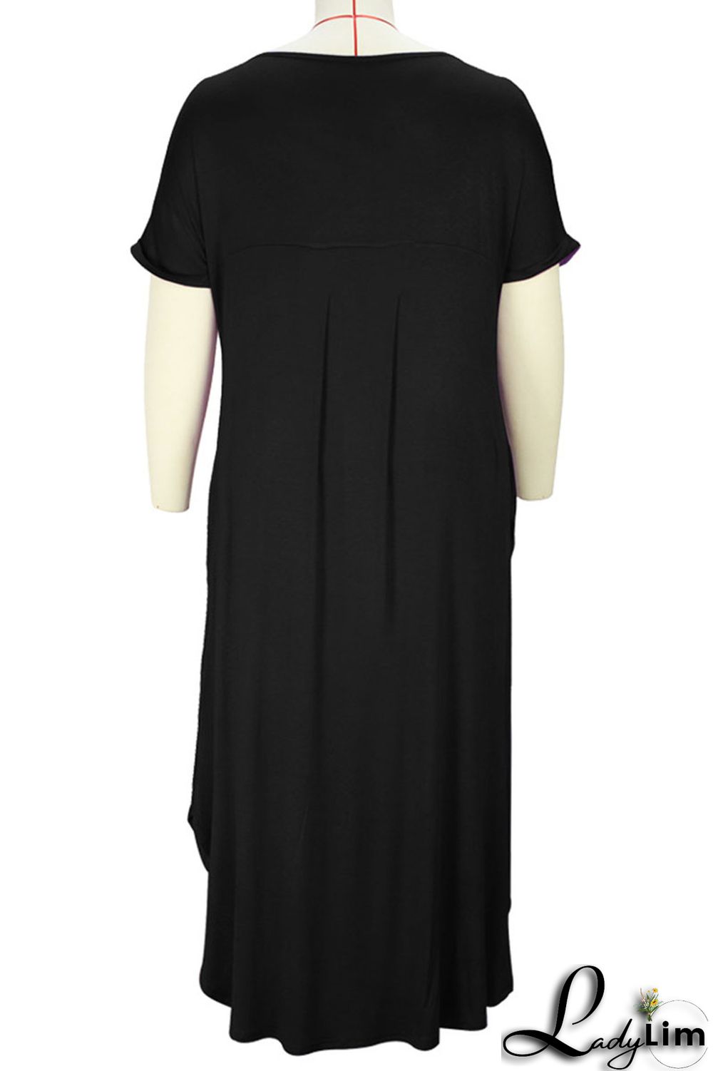 Blue Casual Solid Patchwork Slit V Neck T-shirt Dress Plus Size Dresses