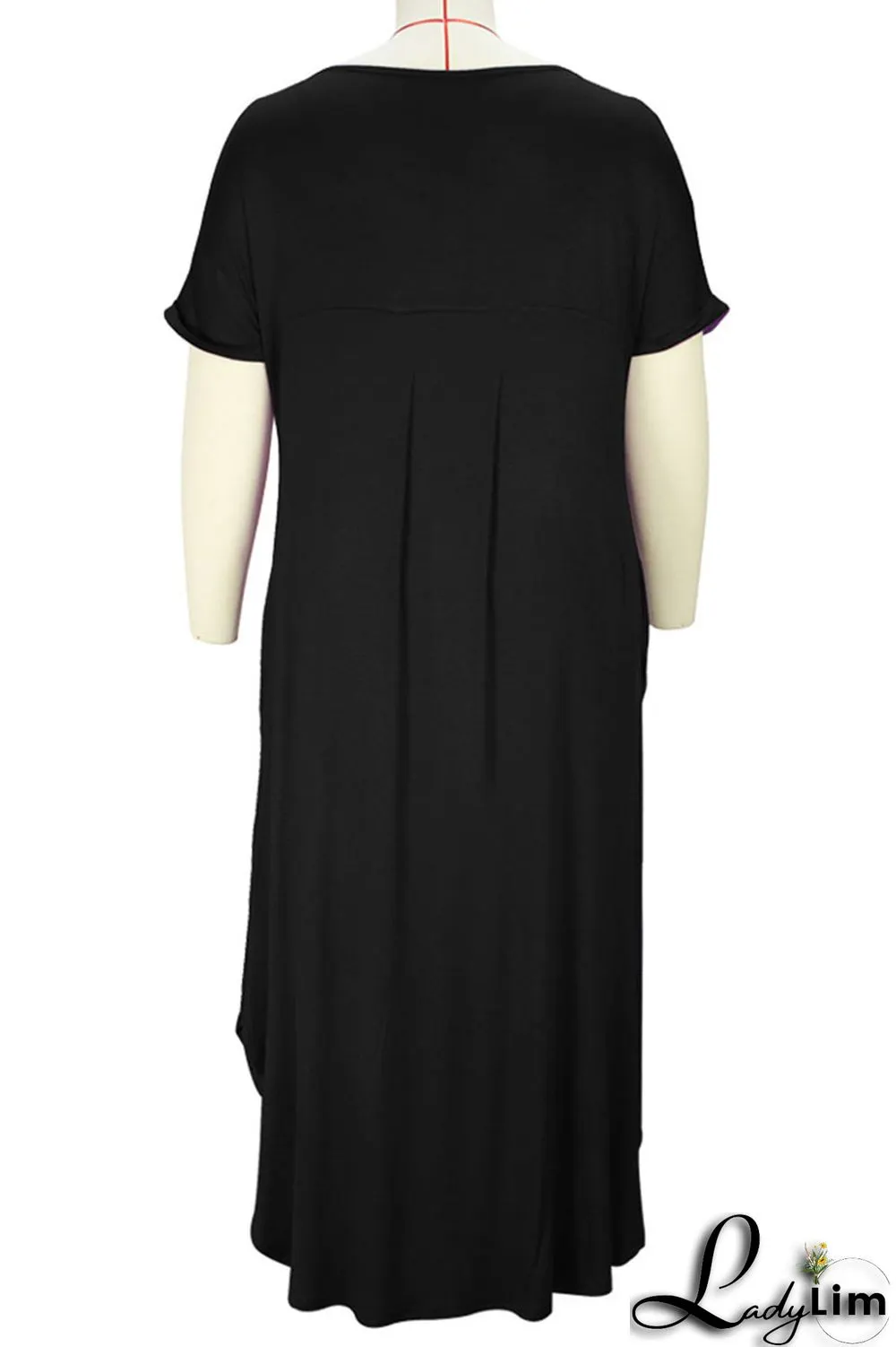 Blue Casual Solid Patchwork Slit V Neck T-shirt Dress Plus Size Dresses