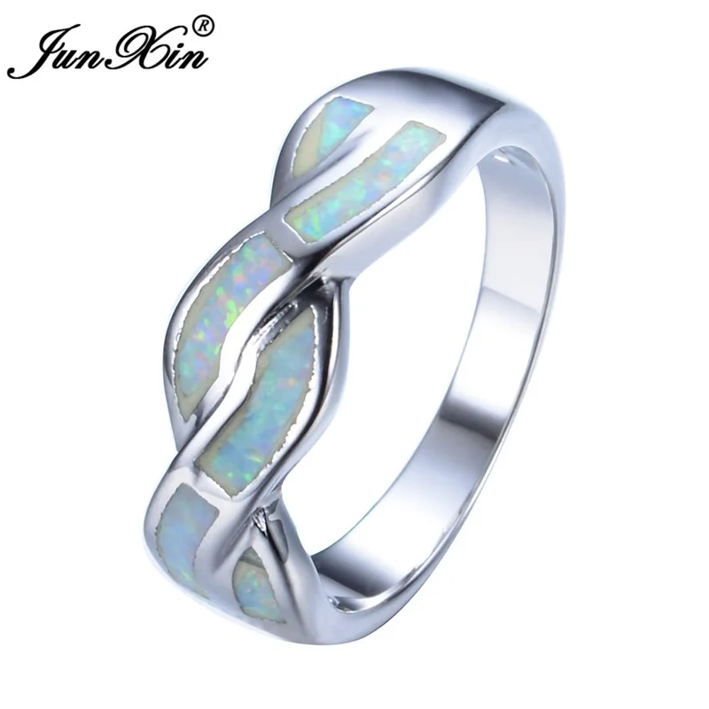 Size 6/7/8/9 Chmaring Design Jewelry 10KT White Gold Filled Rainbow OPAL Australia Band Women Engagement Ring RP0067