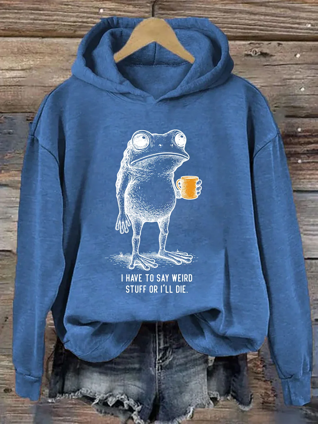 I Have To Say Weird Stuff Or I'll Die Frog Drinking Coffee Hoodie