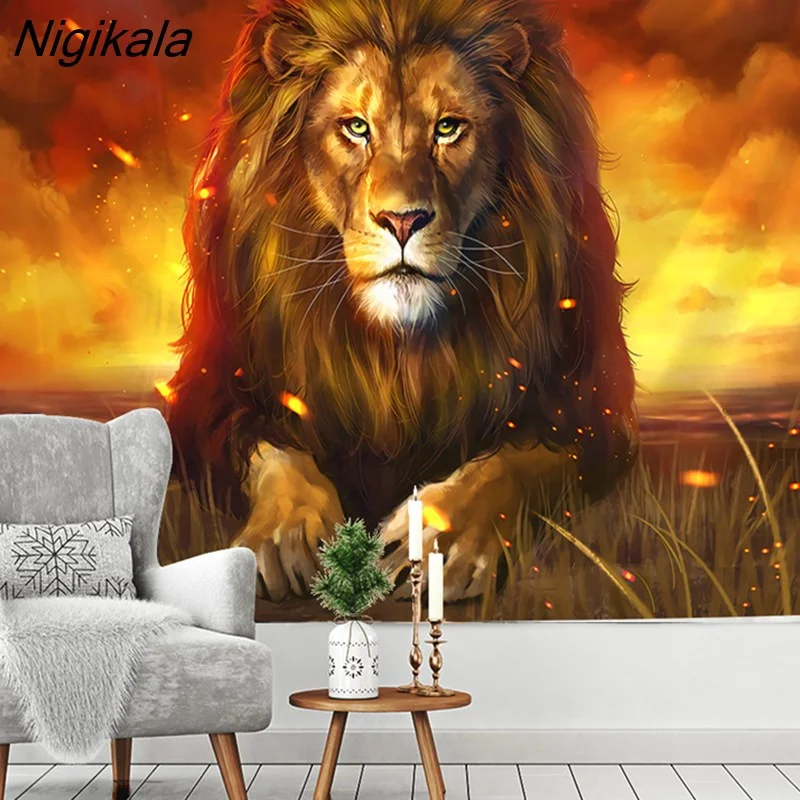 Nigikala Wall Hanging Lion Family Tapestry Art Deco Blanket Curtain Hanging At Home Bedroom Living Room Decoration