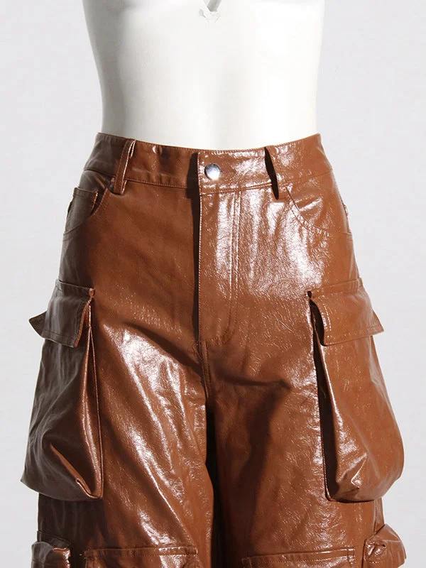 Pockets Solid Color Loose Trousers Pants