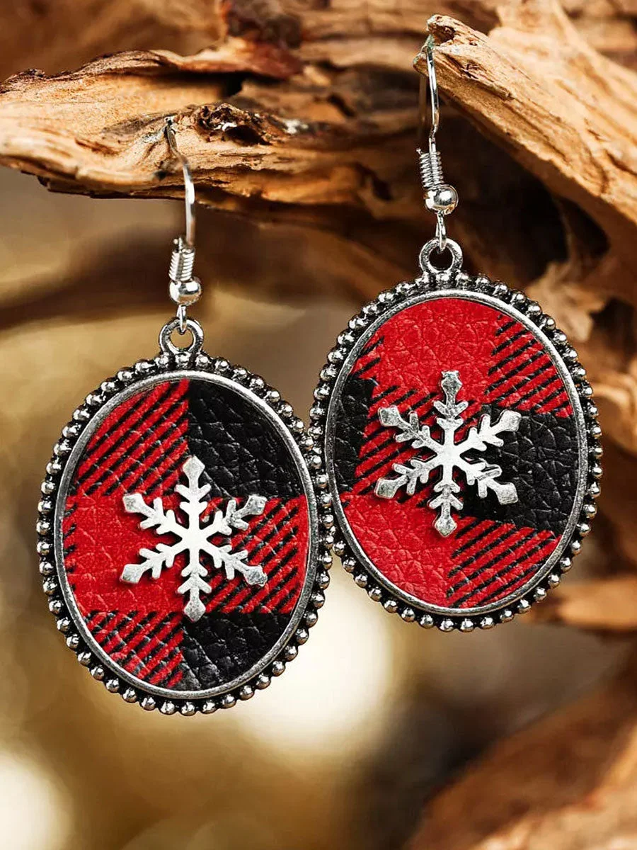 Christmas Buffalo Plaid Snowflake Earrings