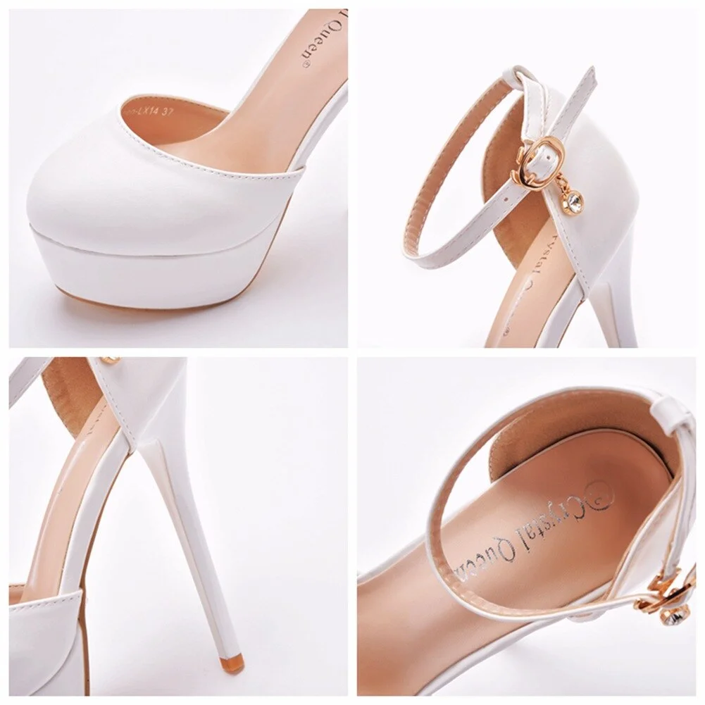 14 cm waterproof platform high-heeled shoes with thin heels and round heads white high-heeled wedding shoes trade plus size