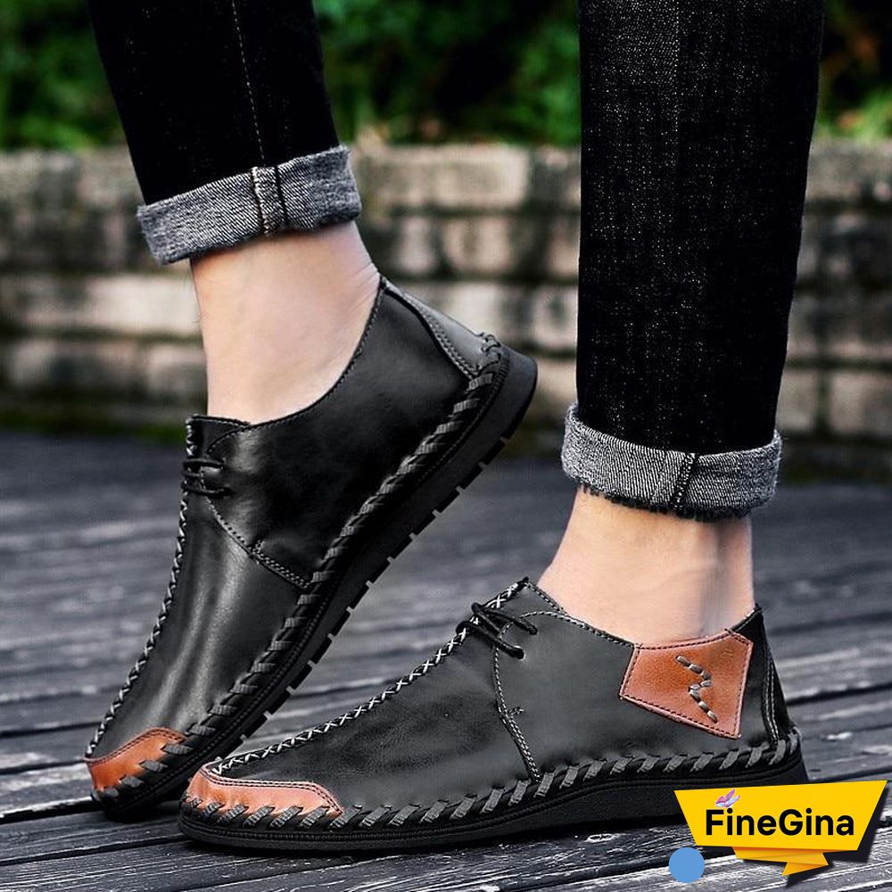 Men Casual Cow Leather Light Comfortable Split Leather Flats Shoes