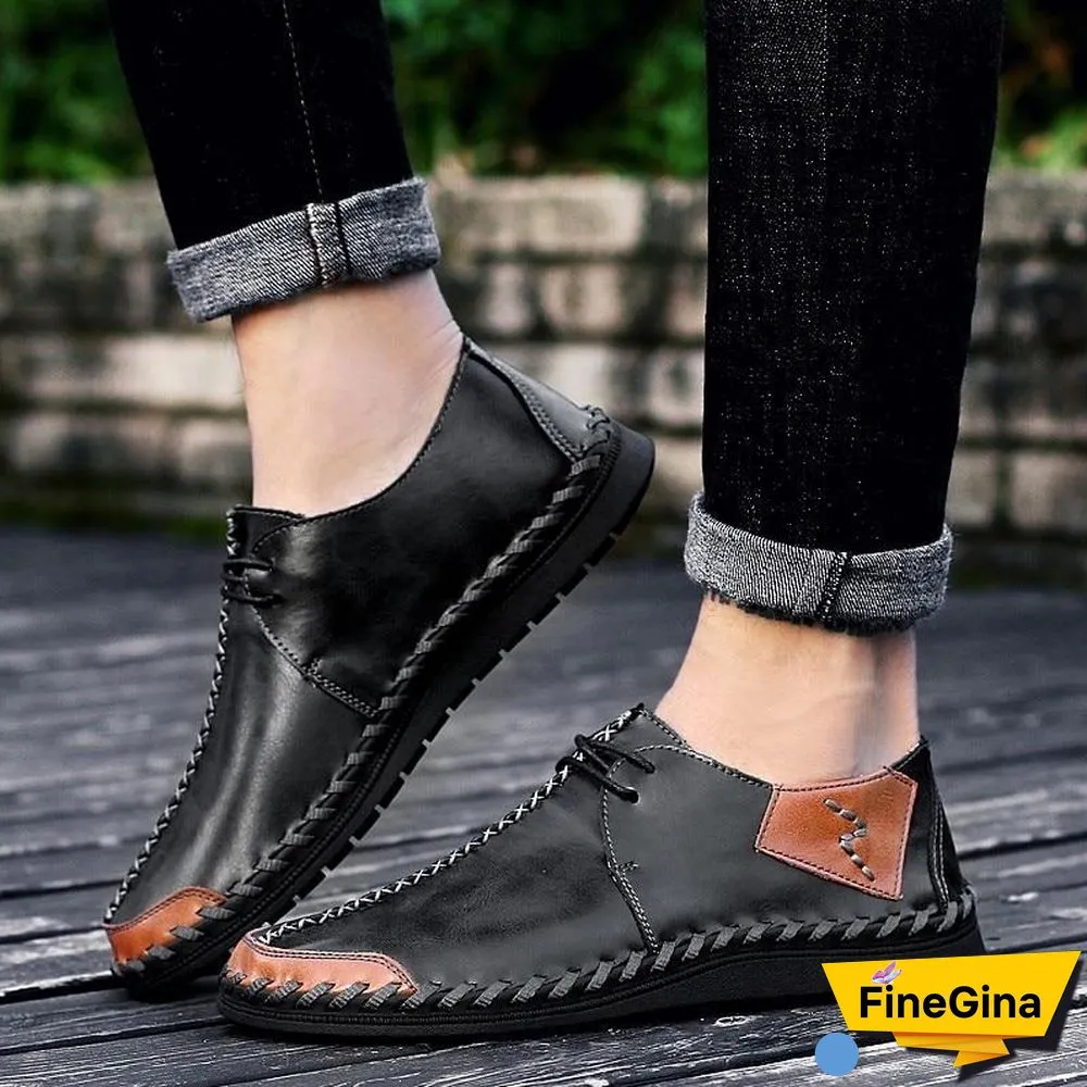 Men Casual Cow Leather Light Comfortable Split Leather Flats Shoes