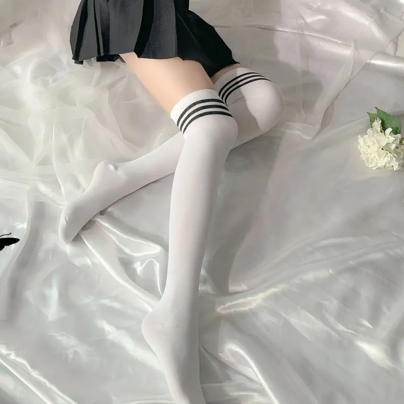Churchf Tiffindy College Style Stockings Three Over Knee High Socks Socks Black And White Striped Sex Student Socks