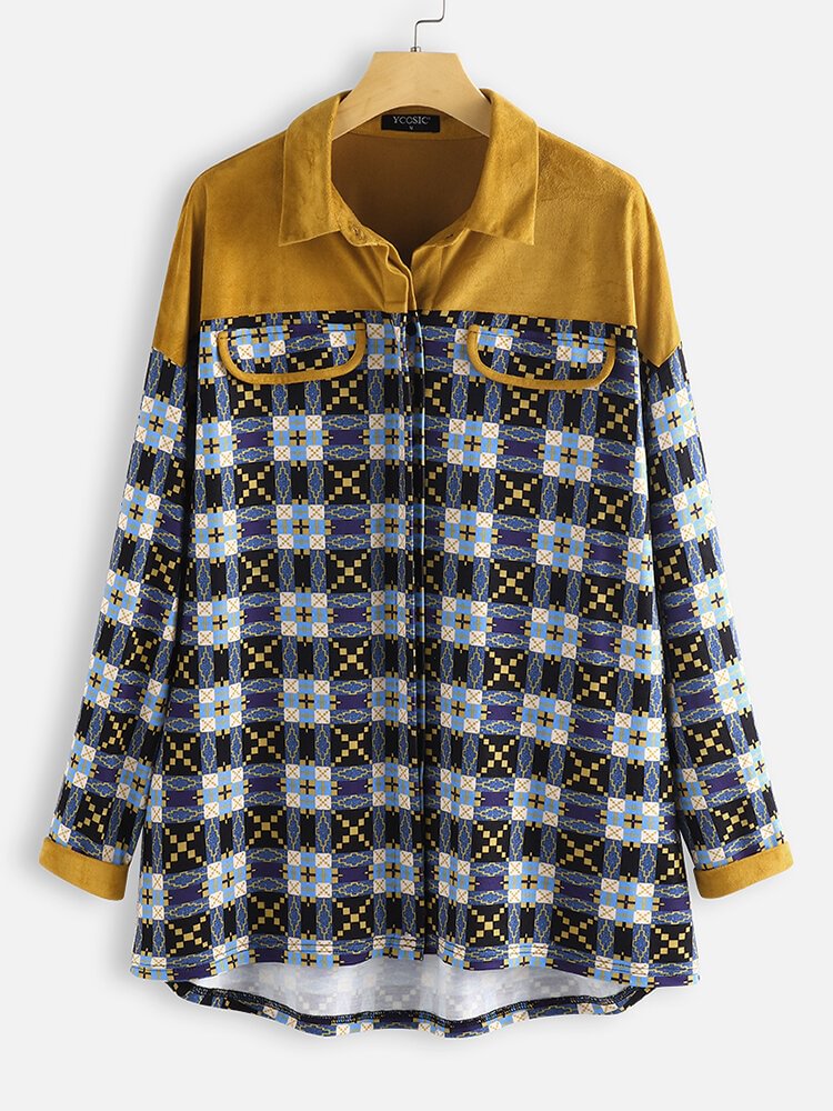 Ethnic Print Patchwork Vintage Long Sleeve Shirt For Women P1626393