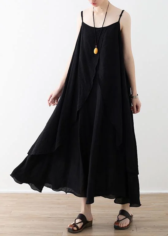 Flowy Spaghetti Strap asymmetric clothes fine Shape black Dress Summer