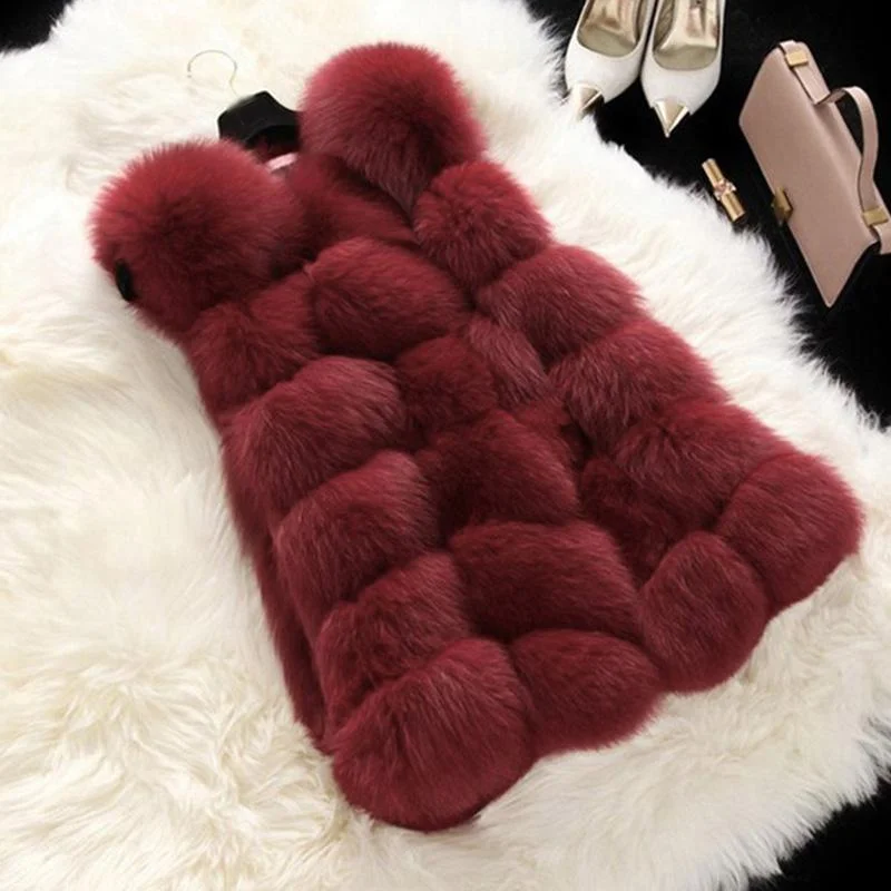 FTLZZ Winter Women Faux Fur Coats New Warm Slim Sleeveless Faux Fox Fur Vest Casual Jacket Female Elegant Black White Casaco 1026