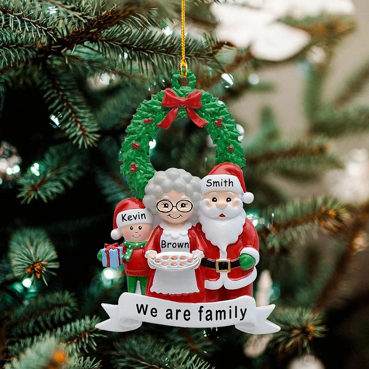 Santa Family Ornament Custom 3 Names Grandparents with Grandkids Ornament