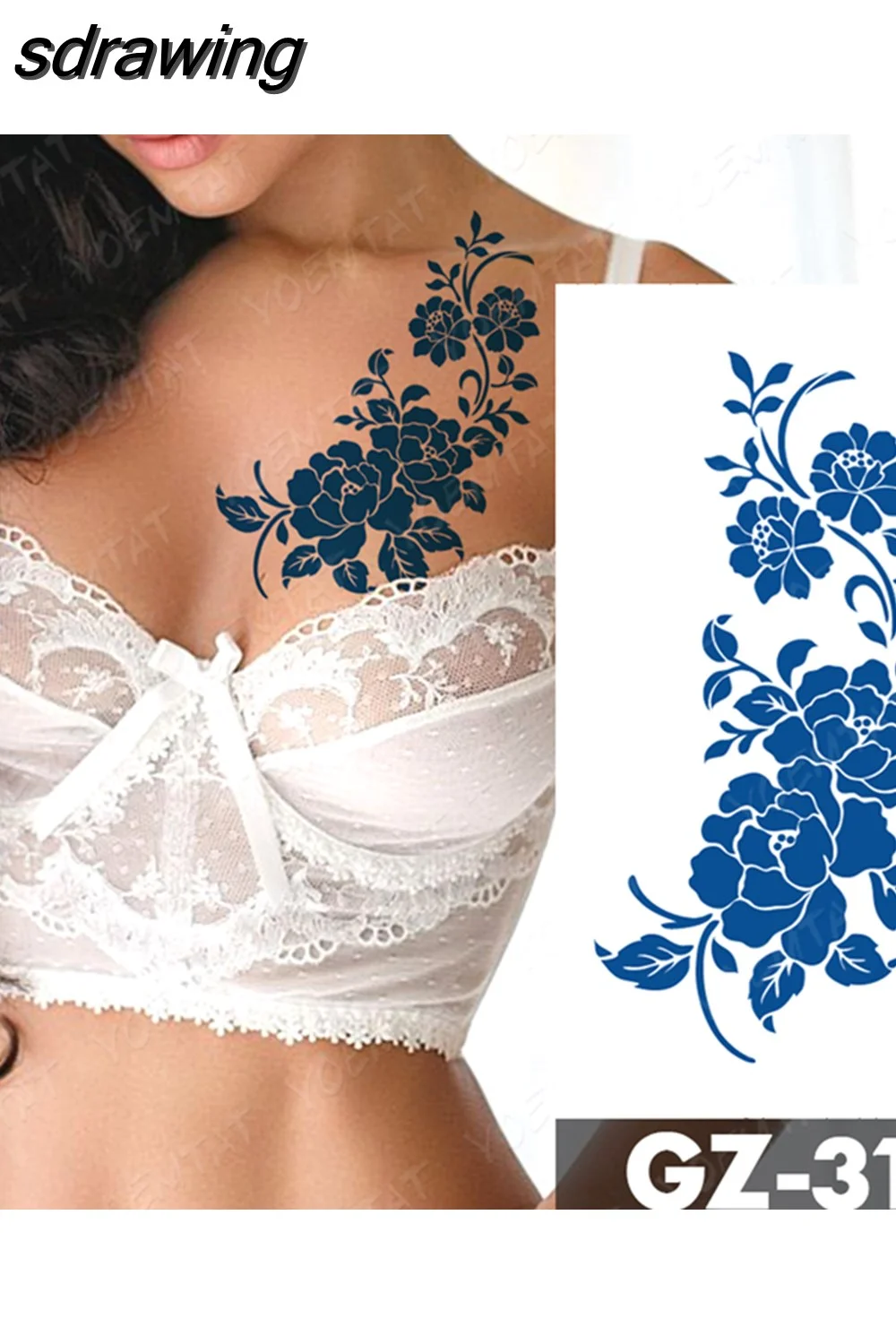 sdrawing Ink Tattoos Body Art Lasting Waterproof Temporary Tattoo Sticker Rose Flower Pearl Tatoo Arm Fake Butterfly Peony Tatto