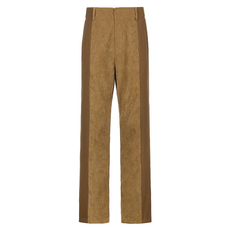 Sweetown Corduroy New Baggy Joggers Women Brown Patchwork Straight Trousers Neon Color Vintage 90s Aesthetic Streetwear Pants